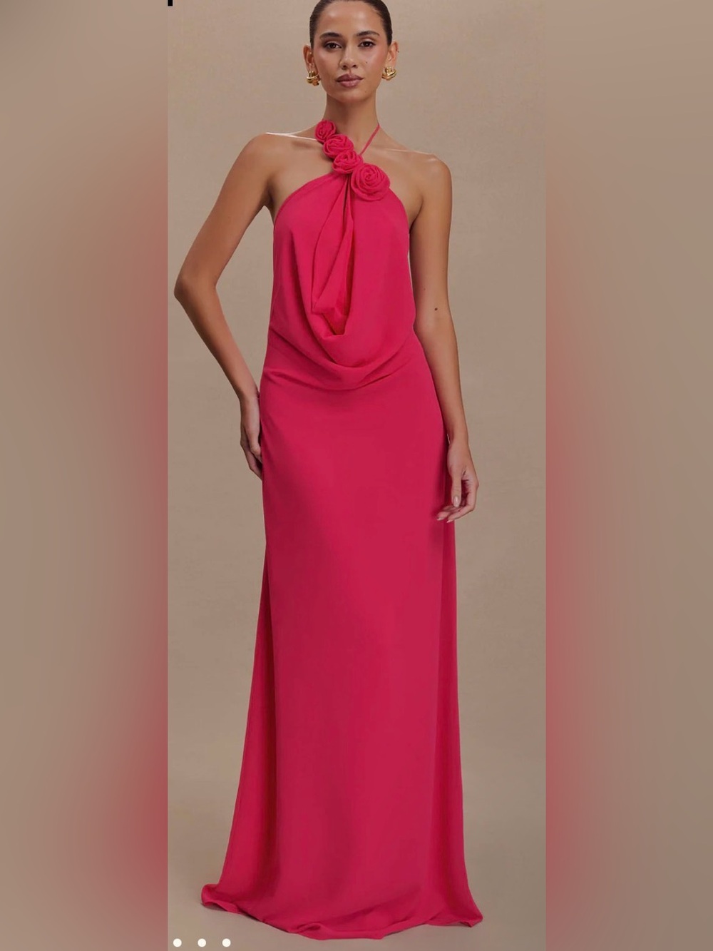 Elegant Sleeveless Cowl Neck Maxi Dress in Hot Pink